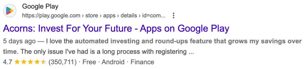 Acorns Google Play Review